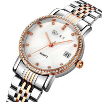 AFRA Calla Lady's Watch, Rose Gold and Silver Metal Alloy Case, White Mop Dial, Rose Gold and Silver Bracelet Strap with Latch, Water Resistant 30m