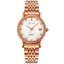 AFRA Calla Lady's Watch, Rose Gold Metal Alloy Case, White Mop Dial, Rose Gold Bracelet Strap with Latch, Water Resistant 30m