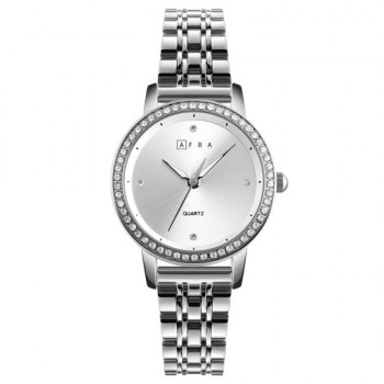 AFRA Elite Lady's Watch, Silver Metal Alloy Case, Silver Dial, Silver Bracelet Strap, Water Resistant 30m