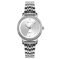 AFRA Elite Lady's Watch, Silver Metal Alloy Case, Silver Dial, Silver Bracelet Strap, Water Resistant 30m