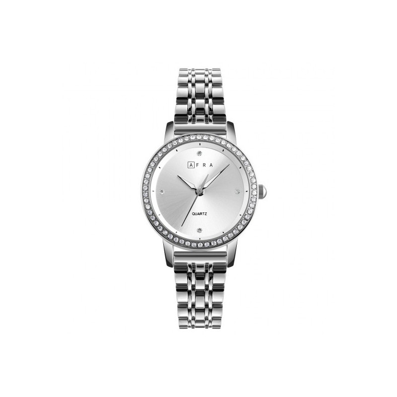AFRA Elite Lady's Watch, Silver Metal Alloy Case, Silver Dial, Silver Bracelet Strap, Water Resistant 30m