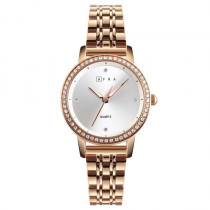 AFRA Elite Lady's Watch, Gold Metal Alloy Case, Silver Dial, Gold Bracelet Strap, Water Resistant 30m