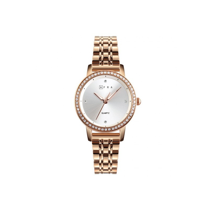 AFRA Elite Lady's Watch, Gold Metal Alloy Case, Silver Dial, Gold Bracelet Strap, Water Resistant 30m