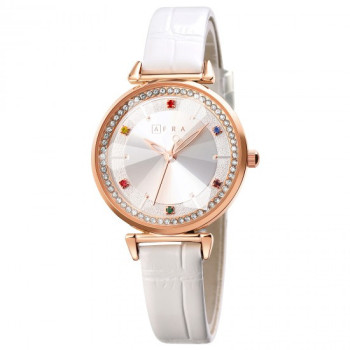 AFRA Gemma Lady's Watch, Rose Gold Metal Case, White Dial, Red Leather Strap, Water Resistant 30m