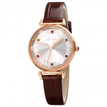 AFRA Gemma Lady's Watch, Rose Gold Metal Case, White Dial, Brown Leather Strap, Water Resistant 30m