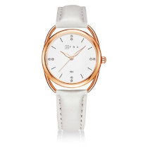 AFRA Carina Lady's Watch, Lightweight Rose Gold Metal Case, Leather Strap, Water Resistant 30m Black