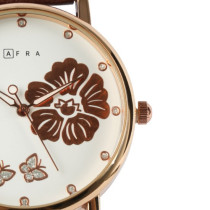 AFRA Elanor Lady's Watch, Lightweight Rose Gold Metal Case, Leather Strap, Water Resistant 30m Brown