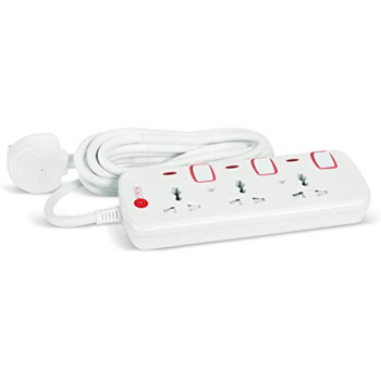 AFRA Japan Universal Extension Cord, 3 Way 3M, 3 Universal Sockets, 3 Meter Cable, Easy Set-Up & Storage, Shock proof, 250V, ESMA, ROHS, and CB Certified with 2 Years Warranty