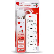 AFRA JAPAN Universal Extension Cord, 3Way 2USB 3M, 3 Universal Sockets, 2 USB Ports, 3 Meter Cable, Plastic Housing, Shock proof, 250V, ESMA, ROHS, and CB Certified with 2 Years Warranty
