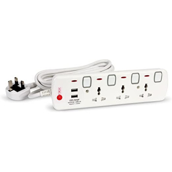 AFRA JAPAN Universal Extension Cord, 3Way 2USB 3M, 3 Universal Sockets, 2 USB Ports, 3 Meter Cable, Plastic Housing, Shock proof, 250V, ESMA, ROHS, and CB Certified with 2 Years Warranty