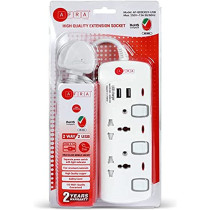 AFRA Japan Universal Extension Cord, 2 Way 2USB 2M, 2 Universal Sockets, 2 USB Ports, 3 Meter Cable, Plastic Housing, Shock Proof, 250V, ESMA, ROHS, and CB Certified with 2 Years Warranty