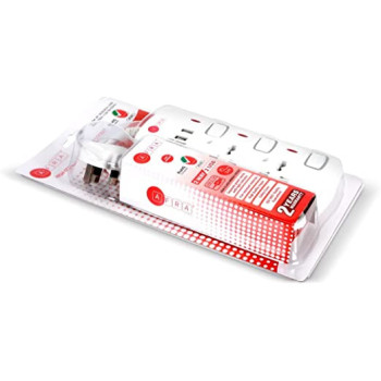 AFRA Japan Universal Extension Cord, 2 Way 2USB 2M, 2 Universal Sockets, 2 USB Ports, 3 Meter Cable, Plastic Housing, Shock Proof, 250V, ESMA, ROHS, and CB Certified with 2 Years Warranty