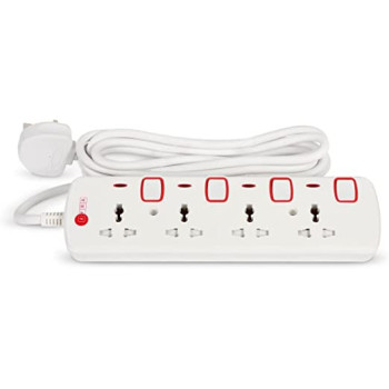 AFRA Japan Universal Extension Cord, 4 Way, 4 Universal Sockets, 5 Meter Cable, Easy Set-Up & Storage, Shockproof, 250V with 2 years warranty