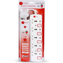AFRA Japan Universal Extension Cord, 5Way, 5 Universal Sockets, 5 Meter Cable, Easy Set-Up & Storage, Shockproof, 250V with 2 Years warranty