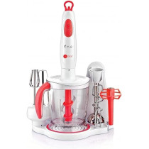 AFRA Japan 2 speed, 5- Piece Hand Blender Set, 700W, Stainless Steel Shaft, GMARK, ESMA, ROHS, and CB Certified with 2 years Warranty, White/ Red .