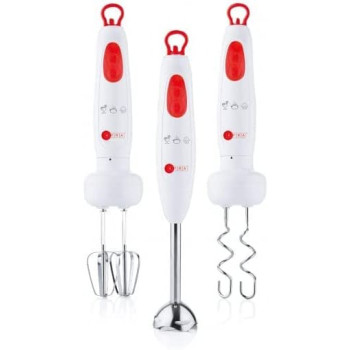 AFRA Japan 2 speed, 5- Piece Hand Blender Set, 700W, Stainless Steel Shaft, GMARK, ESMA, ROHS, and CB Certified with 2 years Warranty, White/ Red .