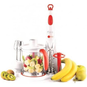 AFRA Japan 2 speed, 5- Piece Hand Blender Set, 700W, Stainless Steel Shaft, GMARK, ESMA, ROHS, and CB Certified with 2 years Warranty, White/ Red .