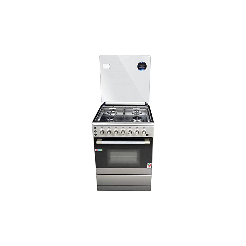 AFRA Japan 60X60cm Free Standing Gas Oven, Stainless Steel, 4 Gas Burners, Mechanical Timer, Large Capacity Oven, Glass Top Lid, Rotisserie, G-MARK, ESMA, ROHS, and CB Certified, 2 years warranty
