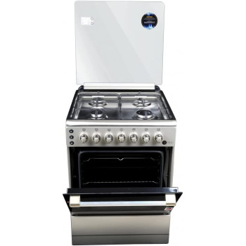 AFRA Japan 60X60cm Free Standing Gas Oven, Stainless Steel, 4 Gas Burners, Mechanical Timer, Large Capacity Oven, Glass Top Lid, Rotisserie, G-MARK, ESMA, ROHS, and CB Certified, 2 years warranty