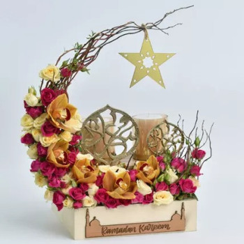 fnp Crescent Shine Ramadan Kareem Tray With Flower Arrangements, Decoration Piece