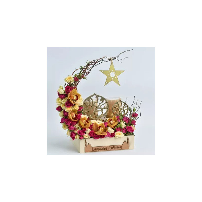 fnp Crescent Shine Ramadan Kareem Tray With Flower Arrangements, Decoration Piece