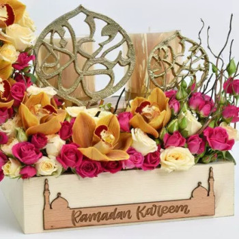 fnp Crescent Shine Ramadan Kareem Tray With Flower Arrangements, Decoration Piece