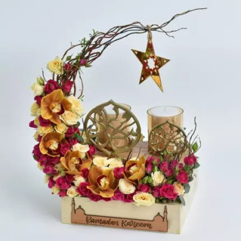 fnp Crescent Shine Ramadan Kareem Tray With Flower Arrangements, Decoration Piece