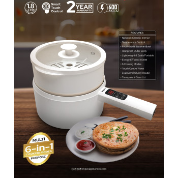 Impex Electric Multi Functional Pan (Magic Pan WS18), Multi Purpose Electric Cooking Pan, White