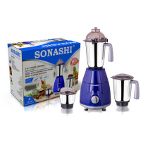 Sonashi 3 In 1 Mixer Grinder 3 Speeds With Pulse Switch Unbreakable Polycarbonate Jar Lids SB-151SS