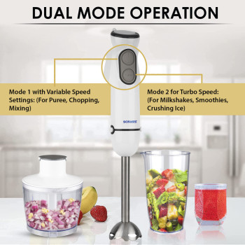 Sonashi 4-In-1 Hand Blender Set With Chopper/Calibrated Beaker And Wisk 600 Ml 400 W SHB-184JCW