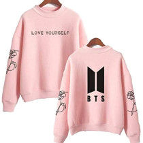Women's BTS Love Yourself Pattern Long Sleeve Round Neck Sweatshirts (Pink)