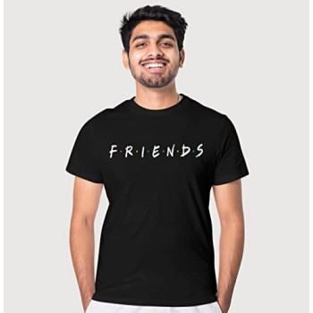 MCSID RAZZ - Friends TV Series -Friends Logo Unisex Design Round Size Half Sleeve T-Shirt - Premium T-Shirts for Friends Fans/T-Shirts for Women/Men