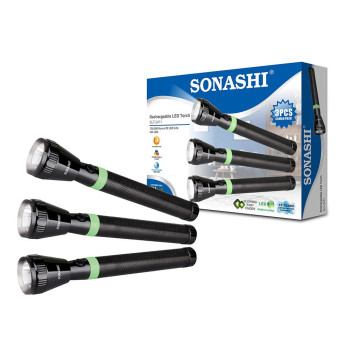 Sonashi Rechargeable Led Torch, 3Pcs Combo Pack (SLT-2411)