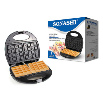 Sonashi 750W 2 Slice Non-Stick Waffle Maker (SWM-873) (BLACK-SILVER)