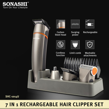 SONASHI 7 In 1 Rechargeable Hair Clipper Set, Metallic Gray (SHC-1014U)