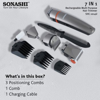SONASHI 7 In 1 Rechargeable Hair Clipper Set, Metallic Gray (SHC-1014U)