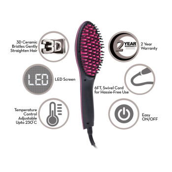 SONASHI Simply Straight Hair Straightening Brush, Black-Pink (SHS-2062B)