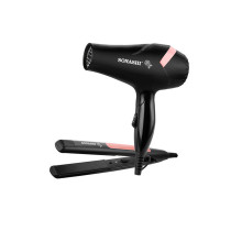 SONASHI Portable Travel Hair Dryer & Straightener Set, Black-Peach (SBS-600)