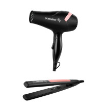 SONASHI Portable Travel Hair Dryer & Straightener Set, Black-Peach (SBS-600)