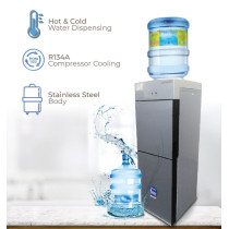 Sonashi Hot & Cold Free Standing Water Dispenser With Refrigerator Cabinet, Grey (SWD-54)