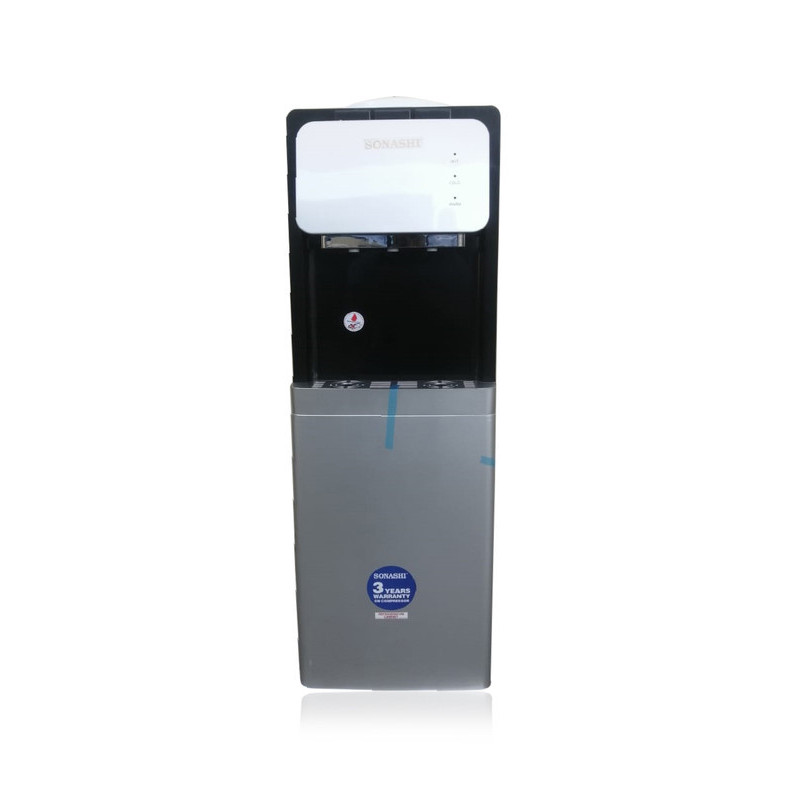 Sonashi 3 Tap Hot & Cold Free Standing Water Dispenser With Refrigerator Cabinet, Grey-Black (SWD-53)