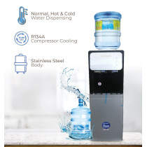 Sonashi 3 Tap Hot & Cold Free Standing Water Dispenser With Refrigerator Cabinet, Grey-Black (SWD-53)
