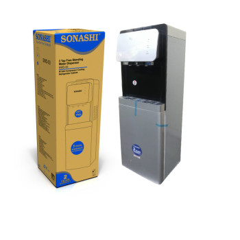 Sonashi 3 Tap Hot & Cold Free Standing Water Dispenser With Refrigerator Cabinet, Grey-Black (SWD-53)