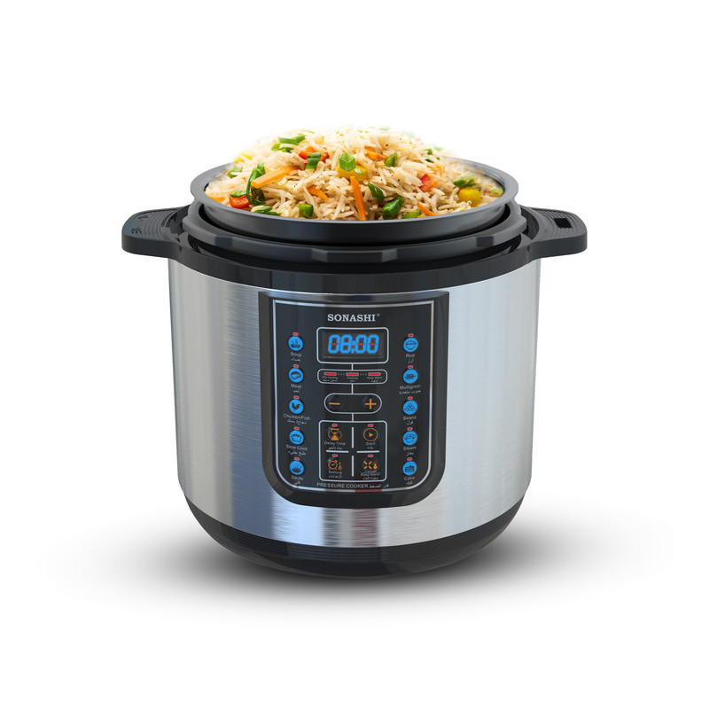 Sonashi 8 Litres Electric Pressure Cooker, Silver-Black (SPC-801D)