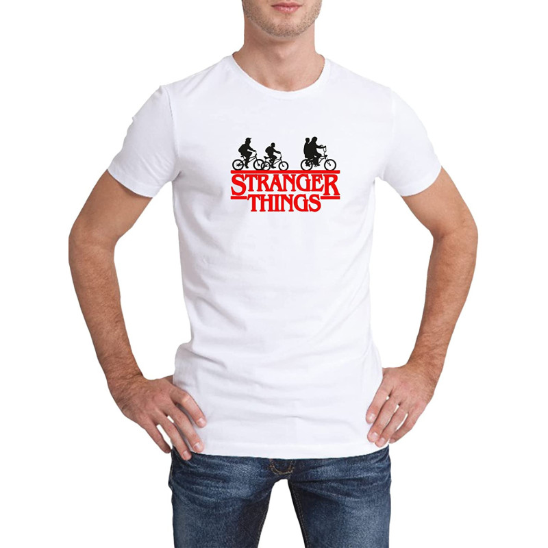 AY FASHION Strangers Thing Printed Men's Regular Fit Round Neck/ Half Sleeve Cotton T-Shirts, White