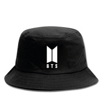 Generic Korean Store BTS Logo Bucket Hat Unisex Black Cotton Fisher Cap, Round Cap Small Brim Cap for Teenagers Girls Wide Brim Black
