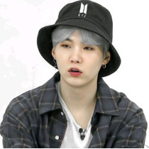 Generic Korean Store BTS Logo Bucket Hat Unisex Black Cotton Fisher Cap, Round Cap Small Brim Cap for Teenagers Girls Wide Brim Black