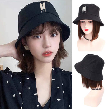 Generic Korean Store BTS Logo Bucket Hat Unisex Black Cotton Fisher Cap, Round Cap Small Brim Cap for Teenagers Girls Wide Brim Black
