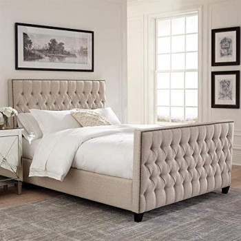 R2R Furniture Scott Living Saratoga Beige King Upholstered Storage Bed