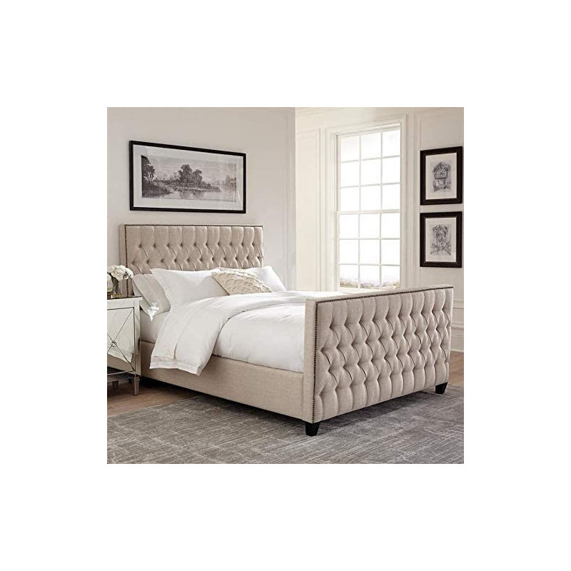 R2R Furniture Scott Living Saratoga Beige King Upholstered Storage Bed